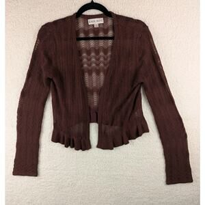 Knox Rose Rust Brown Open-Front Ruffle Hem Knit Cardigan